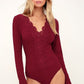 Lace Trim Ribbed Long Sleeve Bodysuit