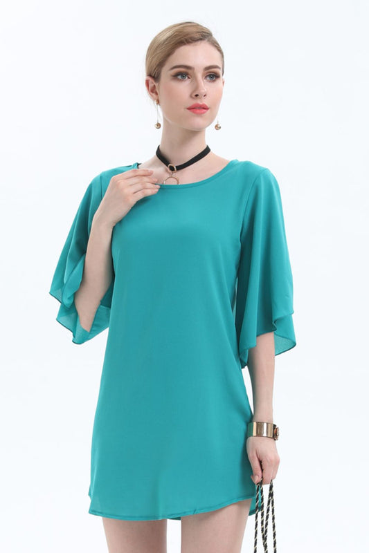 Round Neck Half Flutter Sleeve Tunic Blouse