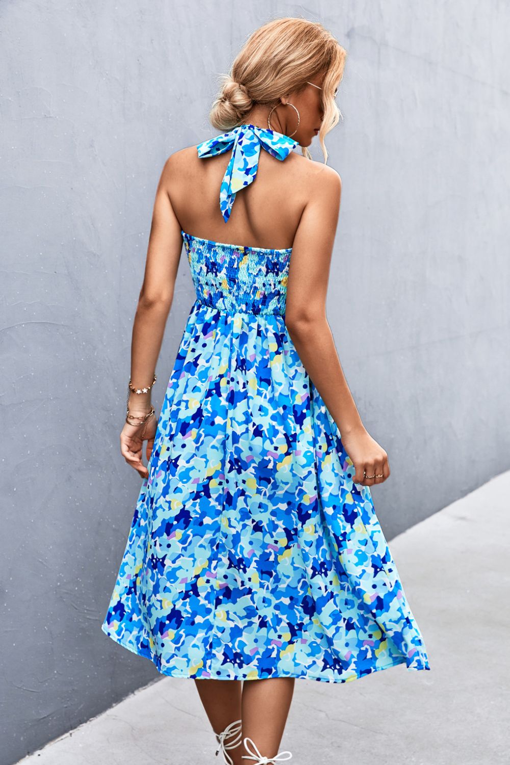 Floral Smocked Halter Neck Dress