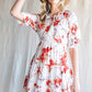 Floral Tie Neck Flounce Sleeve Tiered Mini Dress