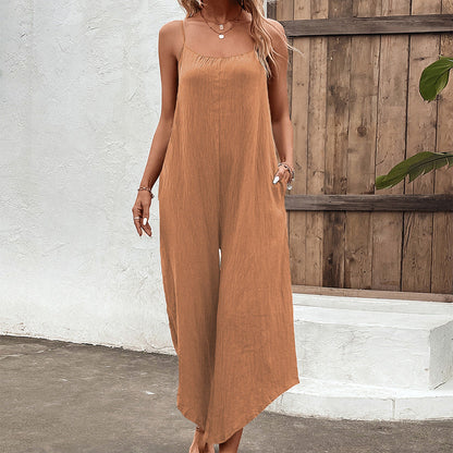 Spaghetti Strap Scoop Neck Jumpsuit with Pockets