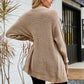 Ribbed Trim Cable-Knit Drop Shoulder Cardigan
