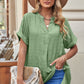 Notched Side Slit Cuffed Blouse
