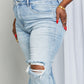 RISEN Full Size Distressed Fringe Hem Cropped Jeans