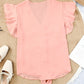 V-Neck Tie Hem Flutter Sleeve Blouse