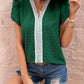 Swiss Dot Contrast Petal Sleeve Blouse