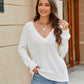 Raglan Sleeve Ribbed Trim Plunge Knit Top