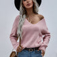 V-Neck Rib-Knit Drop Shoulder Tunic Sweater