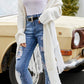 Fringe Hem Open Front Ribbed Trim Cardigan