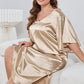 Plus Size Flutter Sleeve V-Neck Side Slit Night Gown