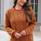 Contrast Trim Cable-Knit Sweater