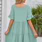 V-Neck Flounce Sleeve Tiered Dress