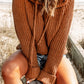 Rib-Knit Drawstring Hooded Sweater