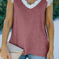Scalloped Spliced Lace V-Neck Top