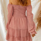 Smocked Long Flounce Sleeve Tiered Dress