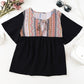 Geometric Print Color Block Tied Babydoll Blouse