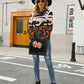 Cozy Venue Printed Raglan Sleeve Ribbed Trim Sweater