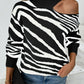 Tiger Print Cold-Shoulder High Neck Sweater