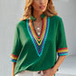 Embroidered Deep V Neck Chiffon Top