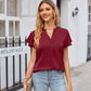 Notched Neck Flutter Sleeve Satin Top