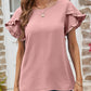 Textured Petal Sleeve Round Neck Tee