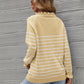 Striped Half-Button Frill Trim Sweater