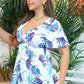 Plus Size Botanical Print Surplice Neck Two-Piece Swim Set