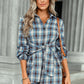 Plaid Tie Front Mini Shirt Dress