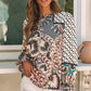 Mixed Floral Geometric Print Ruffled Long Sleeve Blouse