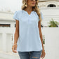 Swiss Dot Notched Neck Short Sleeve Top