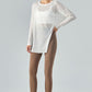 Round Neck Slit Sheer Tunic Sports Top