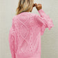 Mixed Knit Fringe Detail Round Neck Sweater