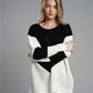 Two-Tone Chevron Pullover Sweater