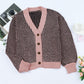 Waffle-Knit Drop Shoulder Button-Down Cardigan