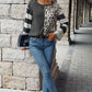 Leopard Striped Round Neck Long Sleeve Tee
