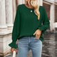 Round Neck Long Flounce Sleeve Blouse