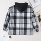 Plaid Button Front Brushed Hooded Jacket