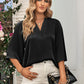 Three-Quarter Flare Sleeve V-Neck Blouse