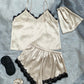 Lace Trim Cami, Shorts, Eye Mask, Scrunchie, and Bag Pajama Set