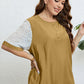 Plus Size Contrast Decorative Button Half Sleeve Top