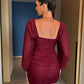 Lantern Sleeve Ruched Bodycon Dress