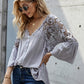Spliced Lace Bell Sleeve Buttoned Blouse