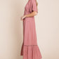 HEYSON Full Size Smocked Pocket Midi Dress in Rouge Pink