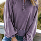 Quarter-Snap Collared Lantern Sleeve Sweatshirt