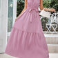 Belted Grecian Neck Tiered Maxi Dress
