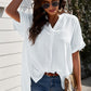 Notched Side Slit Cuffed Blouse