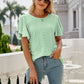 Eyelet Flutter Sleeve Round Neck Top