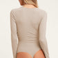 Lace Trim Ribbed Long Sleeve Bodysuit