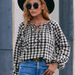 Plaid Tie Neck Long Sleeve Blouse