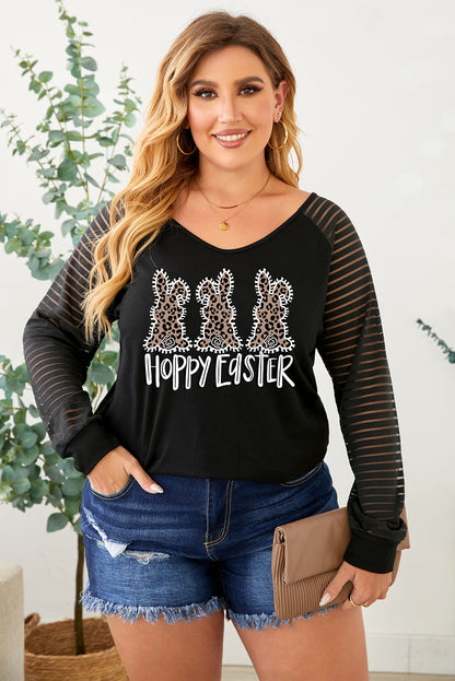 Plus Size HOPPY EASTER Sheer Striped Long Sleeve Top